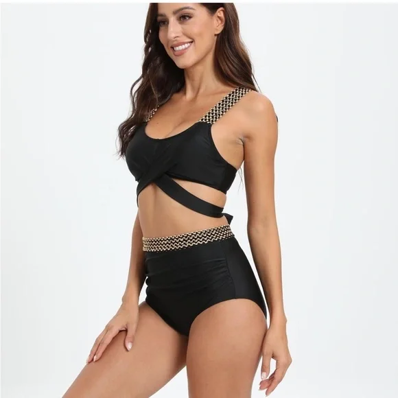 High Waisted Bikini Set 2 Piece Full Coverage Swimsuit Tummy Control Padded M - Picture 3 of 3